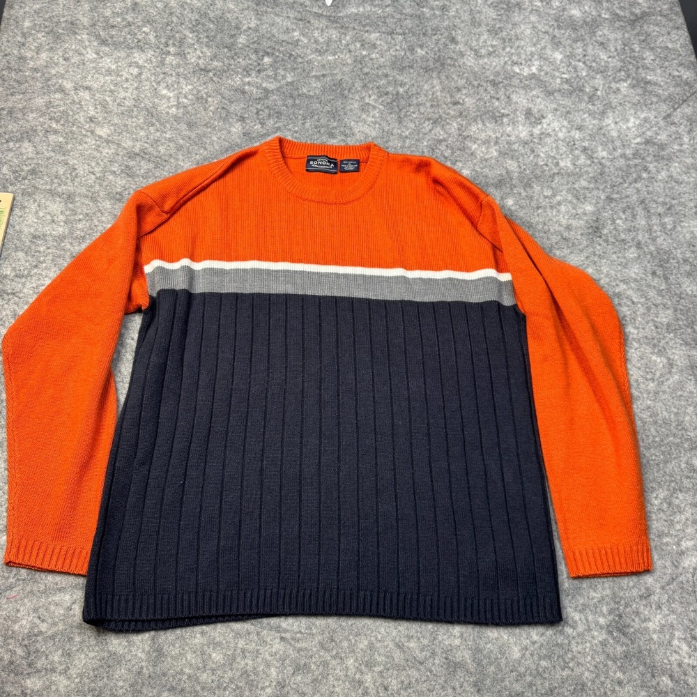 VTG Sonoma Sweater Mens XL Orange‎ Navy Blue 90s Y2K Colorblock Ribbed Crewneck